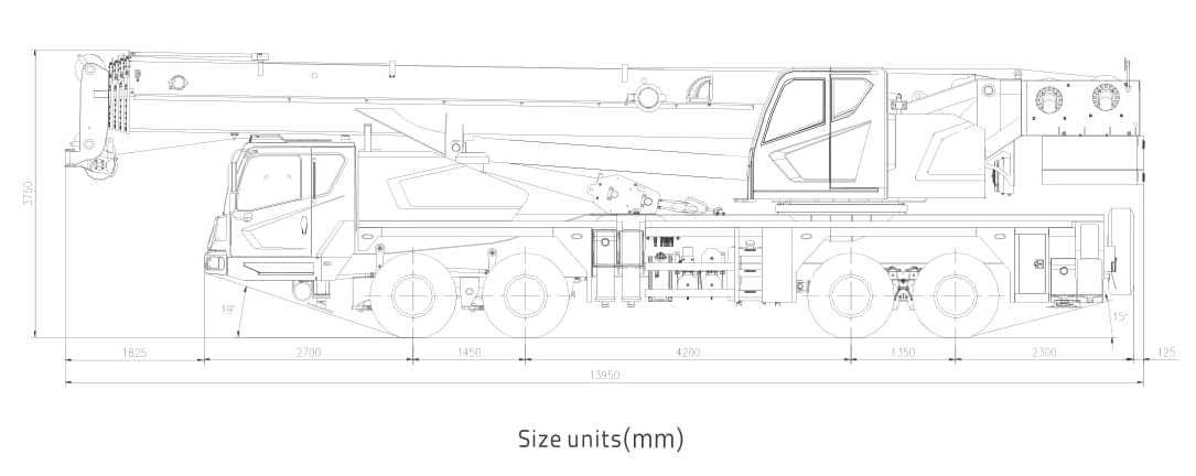 Размеры автомобильного крана Zoomlion ZTC600V